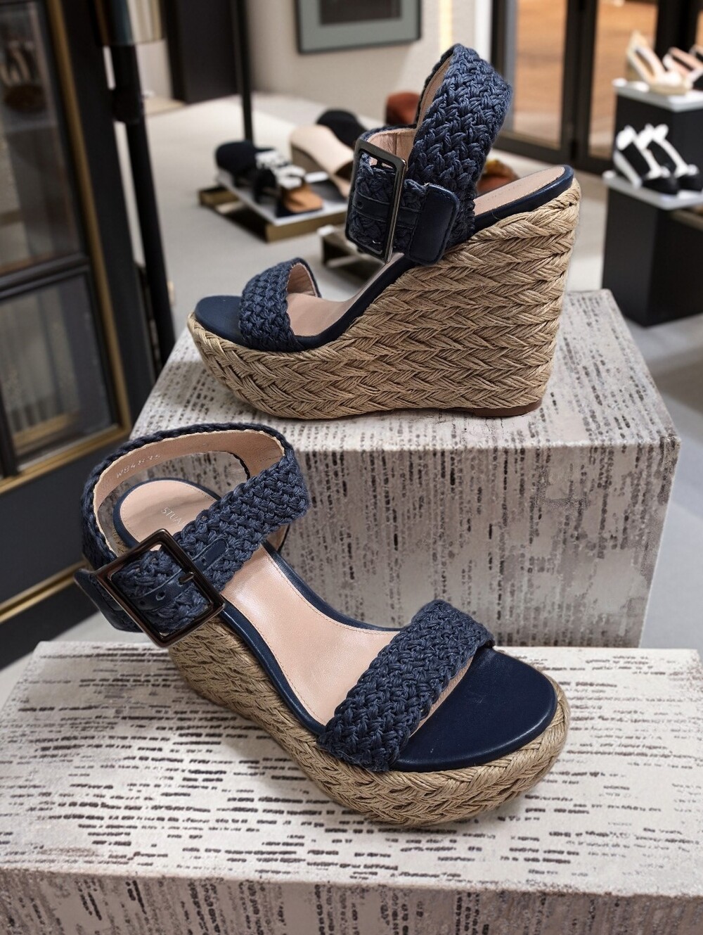 Stuart Weitzman Alexis Nice Blue Crochet Wedge Espadrille Women's Sz 6.5 $455 - Picture 1 of 13